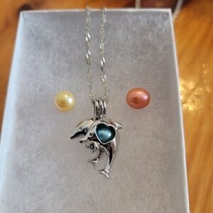 Freshwater Pearl Silver Dolphin Cage Necklace with Interchangeable Pearls
